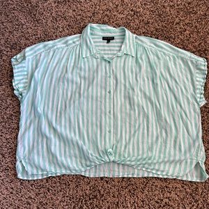 Lane Bryant women’s top.  30/32.  Green/white striped. Button down.